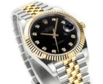 Rolex Datejust 41mm Watch – Two-Tone Steel and Gold with Black Diamond Dial - Image 4