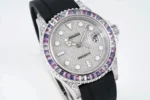 Rolex Yacht-Master 40mm Platinum Case Watch with Diamond & Amethyst Bezel and Black Rubber Strap - Image 4