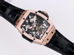 Hublot Masterpiece 906 Rose Gold/Platinum Plated Skeleton Tourbillon Watch with Black Leather Strap - Image 9