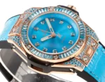 HUBLOT Big Bang One-Click 39mm Stainless Steel Rainbow Watch – Blue Dial, Rose Gold and Diamond Bezel, Blue Leather Strap - Image 4