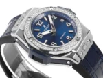 HUBLOT Big Bang One-Click 39mm Stainless Steel White Diamond-Set Watch with Blue Leather Strap - Image 4