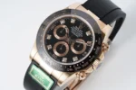 Rolex Daytona Rose Gold Black Dial Rubber Strap Watch - Image 4