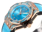 HUBLOT Big Bang One-Click 39mm Stainless Steel Rainbow Watch – Blue Dial, Rose Gold and Diamond Bezel, Blue Leather Strap - Image 5