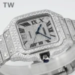 Cartier Santos Full Diamond Silver Watch - Image 5