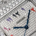Cartier Santos Full Diamond Bezel Silver Watch - Image 5