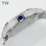 Cartier Santos Full Diamond Bezel Silver Watch - Image 6