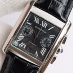 Cartier Tank W5330007 Silver Black Leather Watch - Image 6